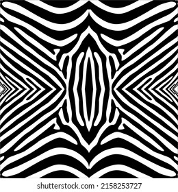 Patrón de motivos de rayas blanco-negro inspirado en cebra. Decoración de interiores, exteriores, alfombras, textiles, prendas de vestir, tela, seda, mosaico, plástico, papel, envuelto, tapicería, almohada, fondo, etc.