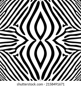 Patrón de motivos de rayas blanco-negro inspirado en cebra. Decoración de interiores, exteriores, alfombras, textiles, prendas de vestir, tela, seda, mosaico, plástico, papel, envuelto, tapicería, almohada, fondo, etc.