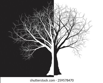 black-white tree silhouette isolated on white background, vector