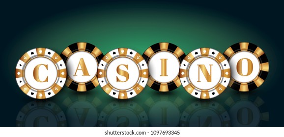 Black-white-gold casino Chips on the green background.