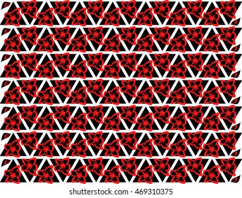 The black-white-red floral and geometric pattern