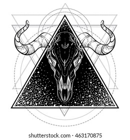 Blackwork Tattoo Flash Bull Skull Sacred Stock Vector (Royalty Free ...