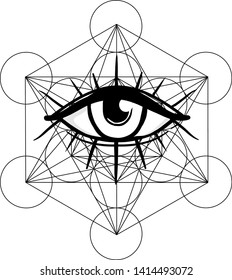 Blackwork tattoo flash. Eye of Providence. Masonic symbol. All seeing eye inside triangle pyramid. New World Order. Sacred geometry, religion, spirituality, occultism. Isolated vector illustration.