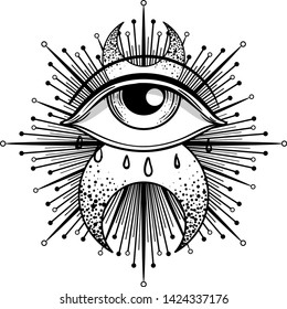Blackwork tattoo flash. Eye of Providence. Masonic symbol. All seeing eye inside triangle pyramid. New World Order. Sacred geometry, religion, spirituality, occultism. Isolated vector illustration.