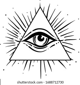 Blackwork tattoo flash. Eye of Providence. Masonic symbol. All seeing eye inside triangle. Isolated vector illustration