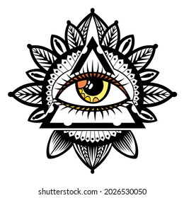 Blackwork tattoo flash. Eye of Providence. Masonic symbol.