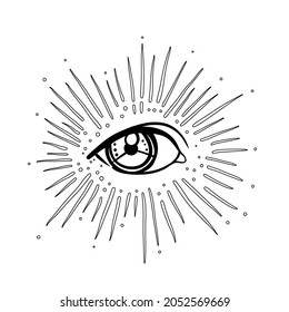 Blackwork tattoo flash. Eye of Providence. Masonic symbol. All seeing eye inside triangle pyramid. New World Order. Sacred geometry, religion, spirituality, occultism. Isolated vector illustration