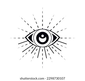 Blackwork tattoo flash. Eye of Providence. Masonic symbol. All seeing eye inside triangle pyramid. New World Order. Sacred geometry, religion, spirituality, occultism. Isolated vector illustration