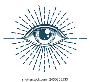 Blackwork tattoo flash. Eye of Providence. Masonic symbol. All seeing eye inside triangle pyramid. New World Order. Sacred geometry, religion, spirituality, occultism. Isolated vector illustration
