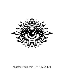 Blackwork tattoo flash. Eye of Providence. Masonic symbol. All seeing eye inside triangle pyramid. New World Order. Sacred geometry, religion, spirituality, occultism. Isolated vector illustration