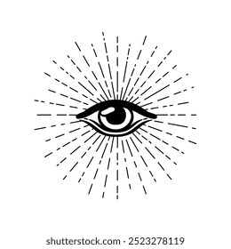 Blackwork tattoo flash. Eye of Providence. Masonic symbol. All seeing eye inside triangle pyramid. New World Order. Sacred geometry, religion, spirituality, occultism. Isolated vector illustration