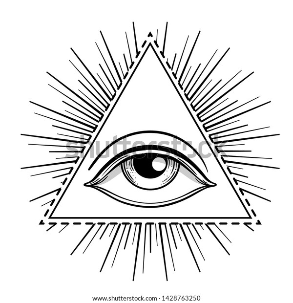 Blackwork Tattoo Flash Eye Providence Masonic Stock Vector Royalty Free