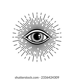 Blackwork tattoo flash isolated eye of providence, masonic symbol. All seeing eye, new world order. Sacred geometry, religion, spirituality, occultism