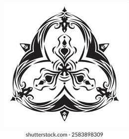 Blackwork tattoo ornament vector, abstract symmetrical emblem in black and white