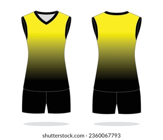 Black-yellow sleeveless volleyball jersey unifrom with gradient printing style design on white background.Front and back view, vector file.