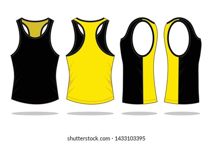 Black-Yellow Tank Top Design On White Background.Front, Back And Side View.