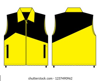 Black-Yellow Vest With Fit Cord Stopper Design On White Background.Front and Back View, Vector File