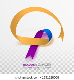 Bladder Cancer Awareness Month. Marigold And Blue And Purple Color Ribbon Isolated On Transparent Background. Vector Design Template For Poster.