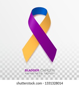 Bladder Cancer Awareness Month. Marigold And Blue And Purple Color Ribbon Isolated On Transparent Background. Vector Design Template For Poster.