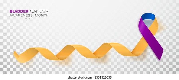 Bladder Cancer Awareness Month. Marigold And Blue And Purple Color Ribbon Isolated On Transparent Background. Vector Design Template For Poster.
