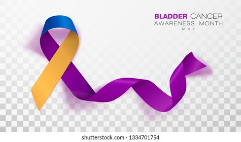 Bladder Cancer Awareness Month. Marigold And Blue And Purple Color Ribbon Isolated On Transparent Background. Vector Design Template For Poster.