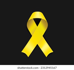 Bladder cancer awareness symbol. Yellow ribbon isolated on black background