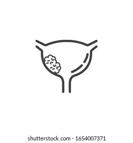 Bladder Cancer Line Icon. Linear Style Sign For Mobile Concept And Web Design. Bladder With Cancer Tumor Outline Vector Icon. Symbol, Logo Illustration. Vector Graphics