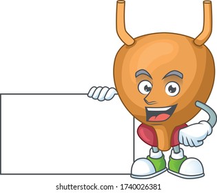 Bladder cartoon character concept Thumbs up having a white board