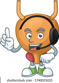 Bladder cartoon character style speaking on headphone