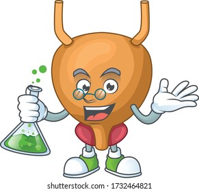 Bladder genius Professor Cartoon character holding glass tube