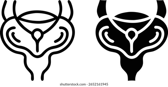 Bladder Icon Set – Black and White Human Organ Vector for Anatomy, Medical, and Urology Design