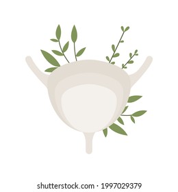 Escalera con hojas. Sistema urinario. Urología. Homeopatía, naturopatía, etnociencia. Medicina alternativa. Tratamiento con remedios folclóricos, hierba orgánica natural. Ilustración de dibujos animados planos vectoriales