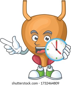 Bladder mascot design concept holding a circle clock