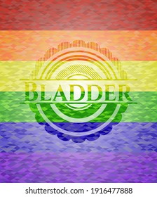 Escalera sobre fondo de mosaico con los colores de la bandera LGBT. 