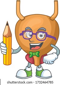 Bladder student cartoon character studying with pencil