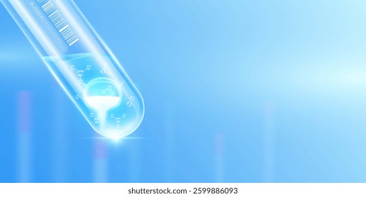 Bladder transparent and molecule in glass test tube with empty space for text. Human internal organ anatomy sample science research experiment. Medical scientific concept. Banner vector.