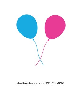 Banderas, ilustración vectorial de globos de cumpleaños en colores azul y rosa, diseño plano vectorizado.
