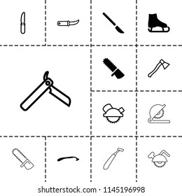 Blade icon. collection of 13 blade filled and outline icons such as razor, ice skate, bllade razor, knife, gardening knife. editable blade icons for web and mobile.