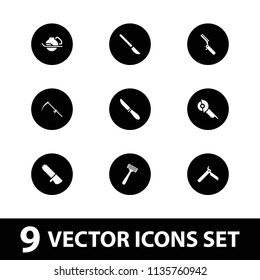 Blade icon. collection of 9 blade filled icons such as bllade razor, razor, electric saw, scythe, chainsaw, knife. editable blade icons for web and mobile.