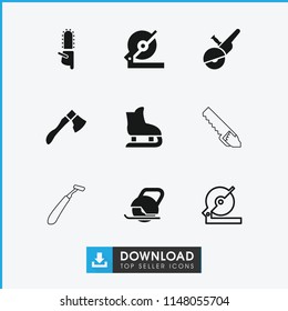 Blade icon. collection of 9 blade filled and outline icons such as circular saw, chainsaw, electric saw, axe, ice skating, razor. editable blade icons for web and mobile.