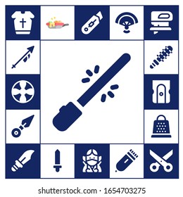blade icon set. 17 filled blade icons.  Simple modern icons such as: Armour, Lance, Propeller, Saber, Kunai, Mace, Sharpener, Grater, Dagger, pan, Sword, Cutter, Ninja, Fan, Electric razor