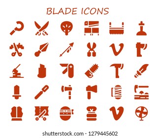 blade icon set. 30 filled blade icons. Simple modern icons about  - Sickle, Saber, Fan, Saw, Excalibur, Scissors, Kunai, Lance, Vimeo, Axe, Cutter, Pocket knife, Chainsaw, Dagger