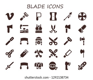  blade icon set. 30 filled blade icons. Simple modern icons about  - Vimeo, Razor, Saw, Sharpener, Lance, Propeller, Axe, Adze, Armour, Sabers, Chainsaw, Peeler, Fan, Scissors