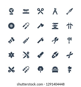 blade icon set. Collection of 25 filled blade icons included Axe, Saw, Fan, Nunchaku, Scissors, Cutters, Scissor, Mechanical saw, Shuriken, Shears, Ax, Kusarigama, Katana, Kunai