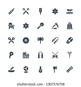 blade icon set. Collection of 25 filled blade icons included Saw, Ax, Pizza cutter, Fan, Blade, Scissors, Fencing, Nunchaku, Ice skate, Cutter, Scissor, Grater, Scythe, Shuriken