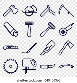 Blade icons set. set of 16 blade outline icons such as bllade razor, razor, blade saw, cutter, axe, saw, electric saw, scythe, gardening knife