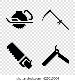 Blade icons set. set of 4 blade filled icons such as bllade razor, saw, electric saw