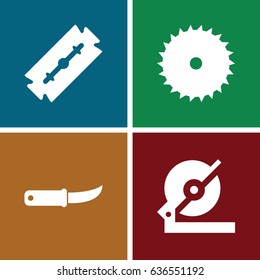 Blade icons set. set of 4 blade filled icons such as razor, blade saw, circular saw