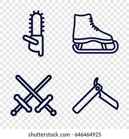 Blade icons set. set of 4 blade outline icons such as bllade razor, chainsaw, ice skate