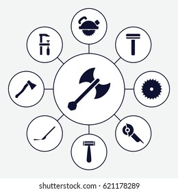 Blade icons set. set of 9 blade filled icons such as razor, electric saw, chainsaw, scalpel